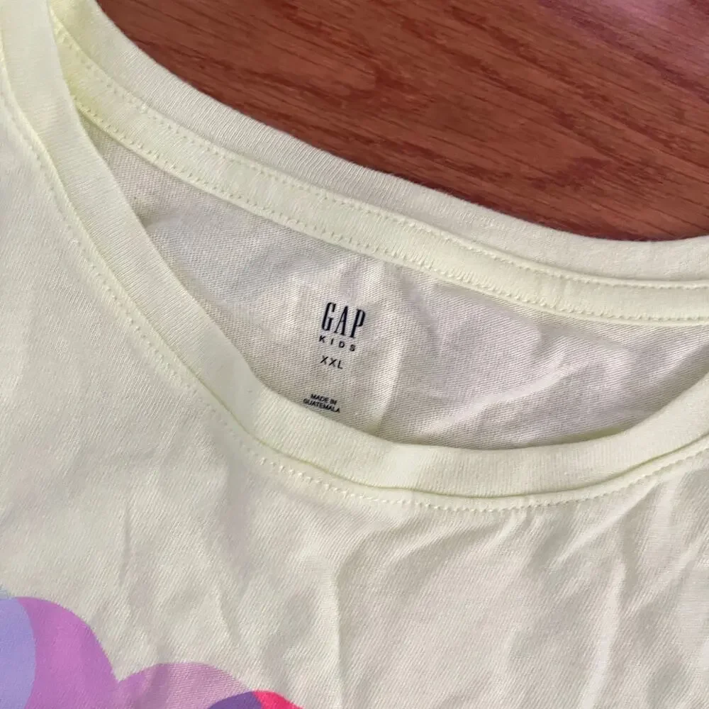 Gap Kids Heart Graphic Crewneck T-Shirt XXL Yellow Casual Basic Summer Tee Cute